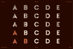 Pikolo font family displaying available letter variations
