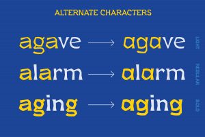 Meraki contemporary Display typeface alternative letters